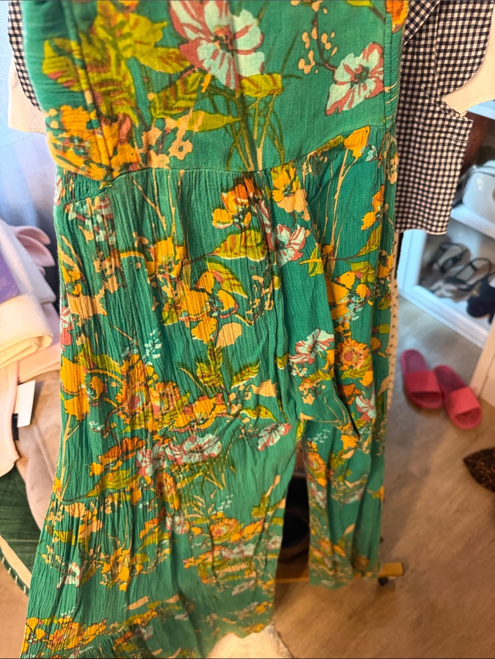 Free People Green Floral Wide-Leg Flowy Pant with Yellow Accents - Picture 2 of 7